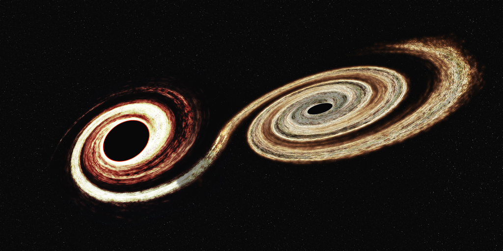 Artist's rendering of two merging black holes