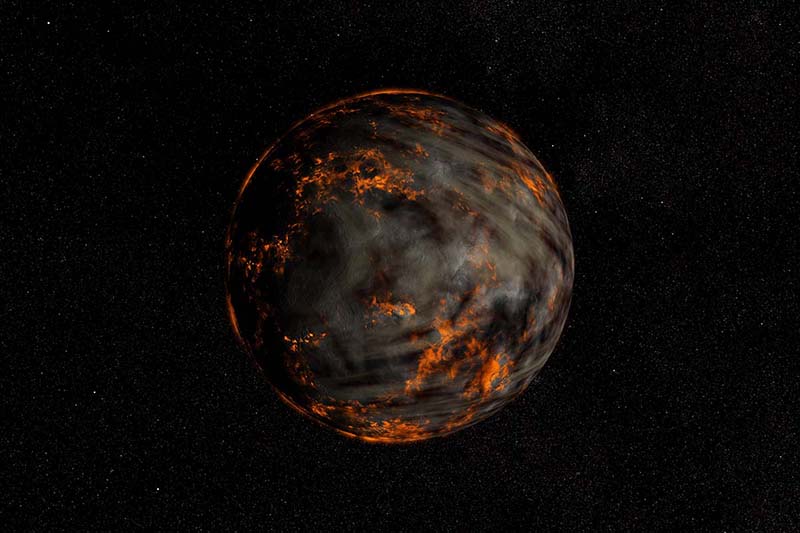 A protoplanet with orange and black surface